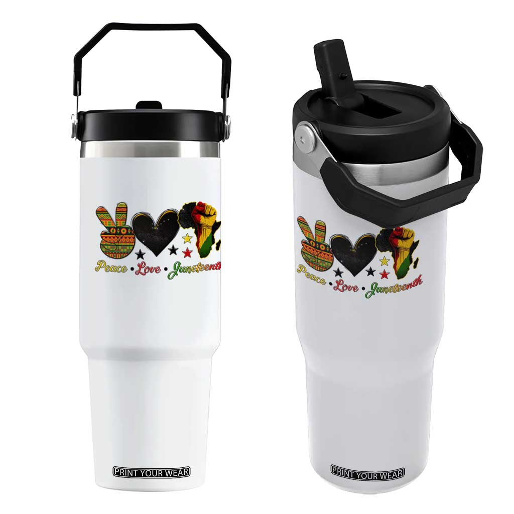 Peace Love Juneteenth Flip Straw Tumbler 1865 Heart Kente Peace Sign Africa Fist TS02 One Size: 30 oz White Print Your Wear