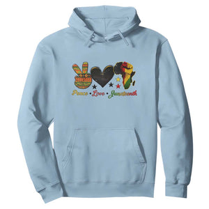 Peace Love Juneteenth Hoodie 1865 Heart Kente Peace Sign Africa Fist TS02 Light Blue Print Your Wear