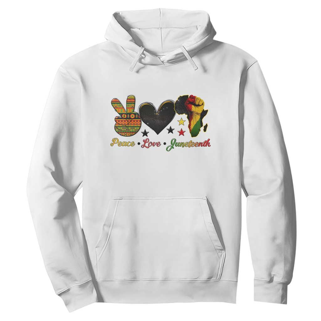 Peace Love Juneteenth Hoodie 1865 Heart Kente Peace Sign Africa Fist TS02 White Print Your Wear