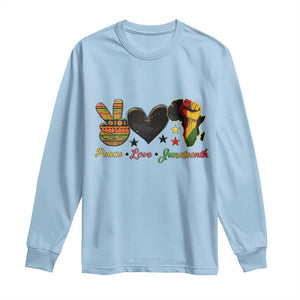 Peace Love Juneteenth Long Sleeve Shirt 1865 Heart Kente Peace Sign Africa Fist TS02 Light Blue Print Your Wear