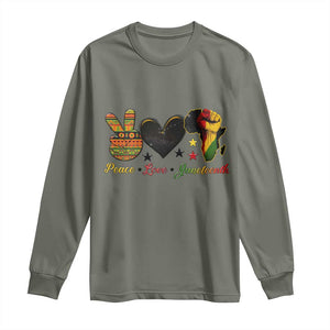 Peace Love Juneteenth Long Sleeve Shirt 1865 Heart Kente Peace Sign Africa Fist TS02 Military Green Print Your Wear