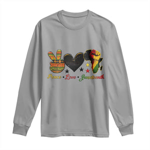 Peace Love Juneteenth Long Sleeve Shirt 1865 Heart Kente Peace Sign Africa Fist TS02 Sport Gray Print Your Wear