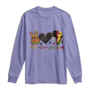 Peace Love Juneteenth Long Sleeve Shirt 1865 Heart Kente Peace Sign Africa Fist TS02 Violet Print Your Wear