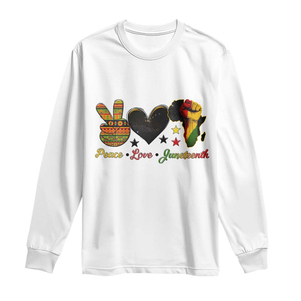 Peace Love Juneteenth Long Sleeve Shirt 1865 Heart Kente Peace Sign Africa Fist TS02 White Print Your Wear