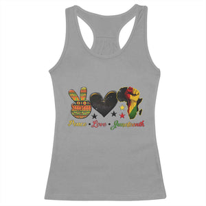 Peace Love Juneteenth Racerback Tank Top 1865 Heart Kente Peace Sign Africa Fist TS02 Sport Gray Print Your Wear