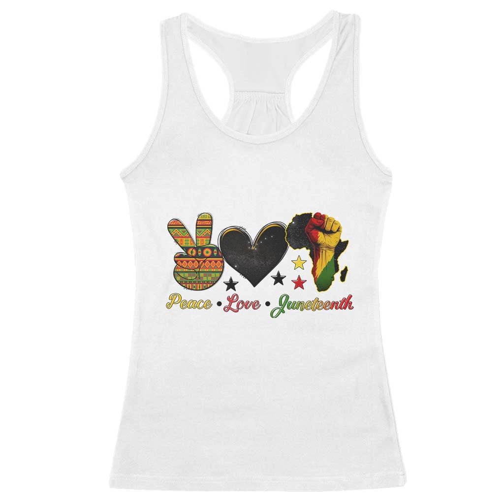 Peace Love Juneteenth Racerback Tank Top 1865 Heart Kente Peace Sign Africa Fist TS02 White Print Your Wear