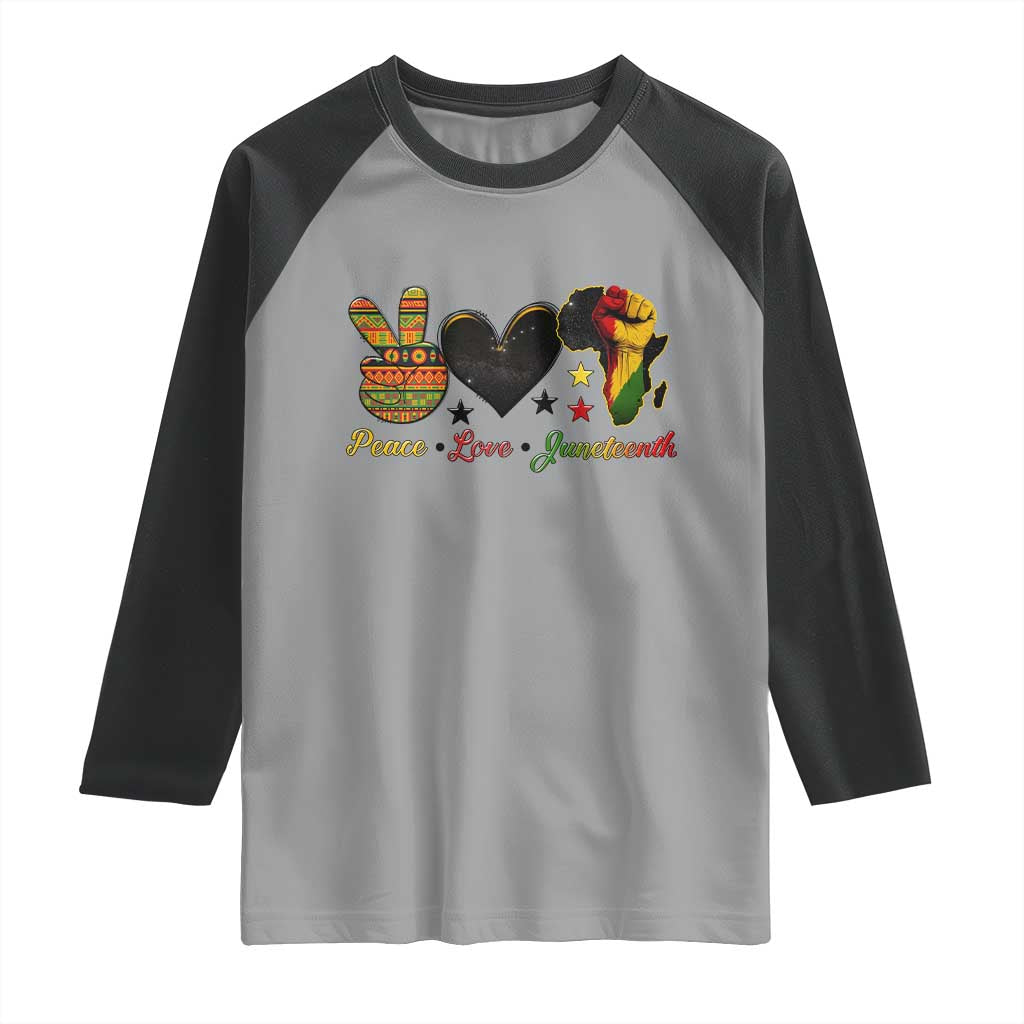 Peace Love Juneteenth Raglan Shirt 1865 Heart Kente Peace Sign Africa Fist TS02 Sport Gray Black Print Your Wear