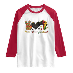 Peace Love Juneteenth Raglan Shirt 1865 Heart Kente Peace Sign Africa Fist TS02 White Red Print Your Wear