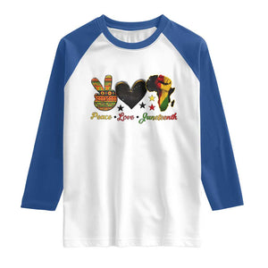 Peace Love Juneteenth Raglan Shirt 1865 Heart Kente Peace Sign Africa Fist TS02 White Royal Print Your Wear