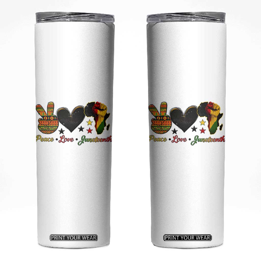 Peace Love Juneteenth Skinny Tumbler 1865 Heart Kente Peace Sign Africa Fist TS02 White Print Your Wear