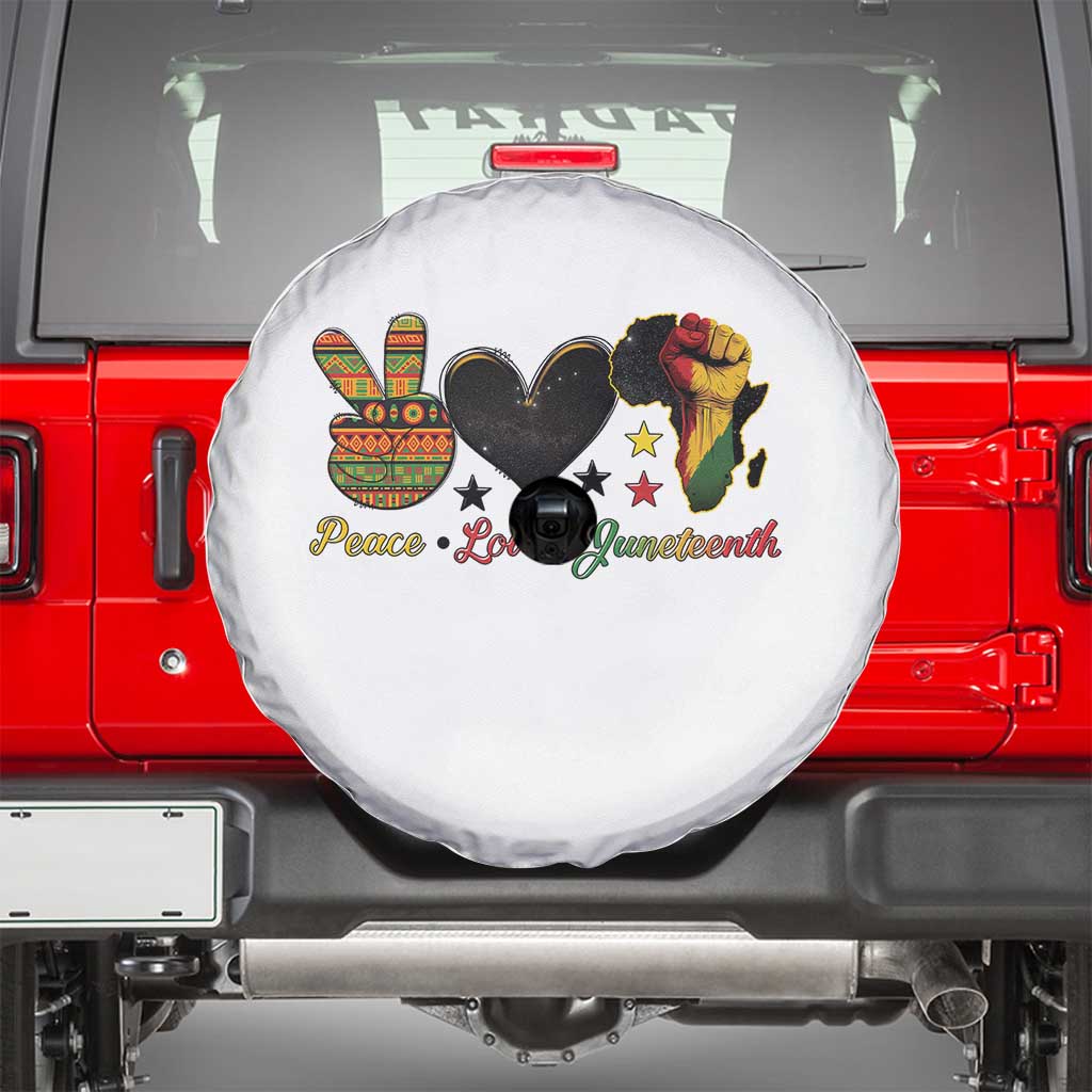 Peace Love Juneteenth Spare Tire Cover 1865 Heart Kente Peace Sign Africa Fist TS02 White Print Your Wear