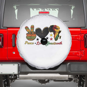 Peace Love Juneteenth Spare Tire Cover 1865 Heart Kente Peace Sign Africa Fist TS02 White Print Your Wear