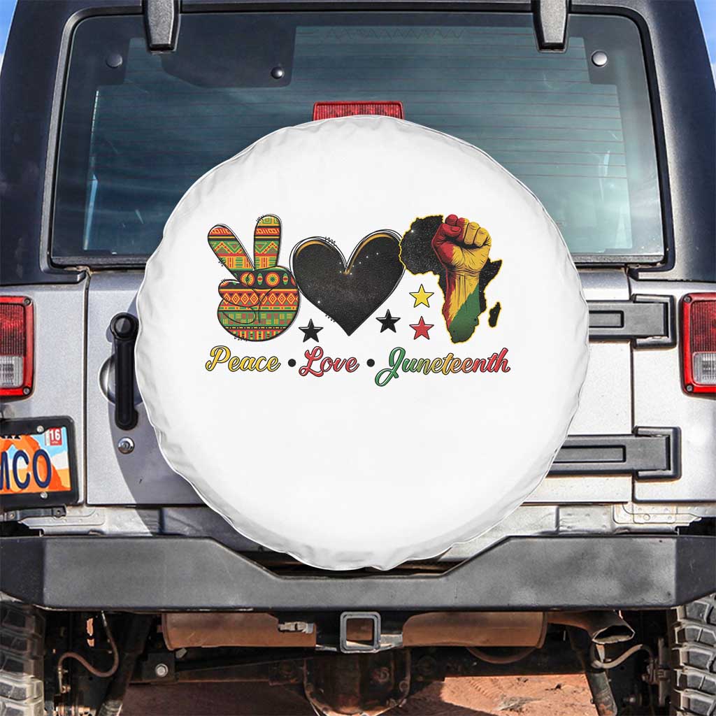 Peace Love Juneteenth Spare Tire Cover 1865 Heart Kente Peace Sign Africa Fist TS02 No hole White Print Your Wear