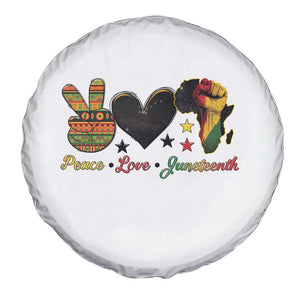 Peace Love Juneteenth Spare Tire Cover 1865 Heart Kente Peace Sign Africa Fist TS02 Print Your Wear
