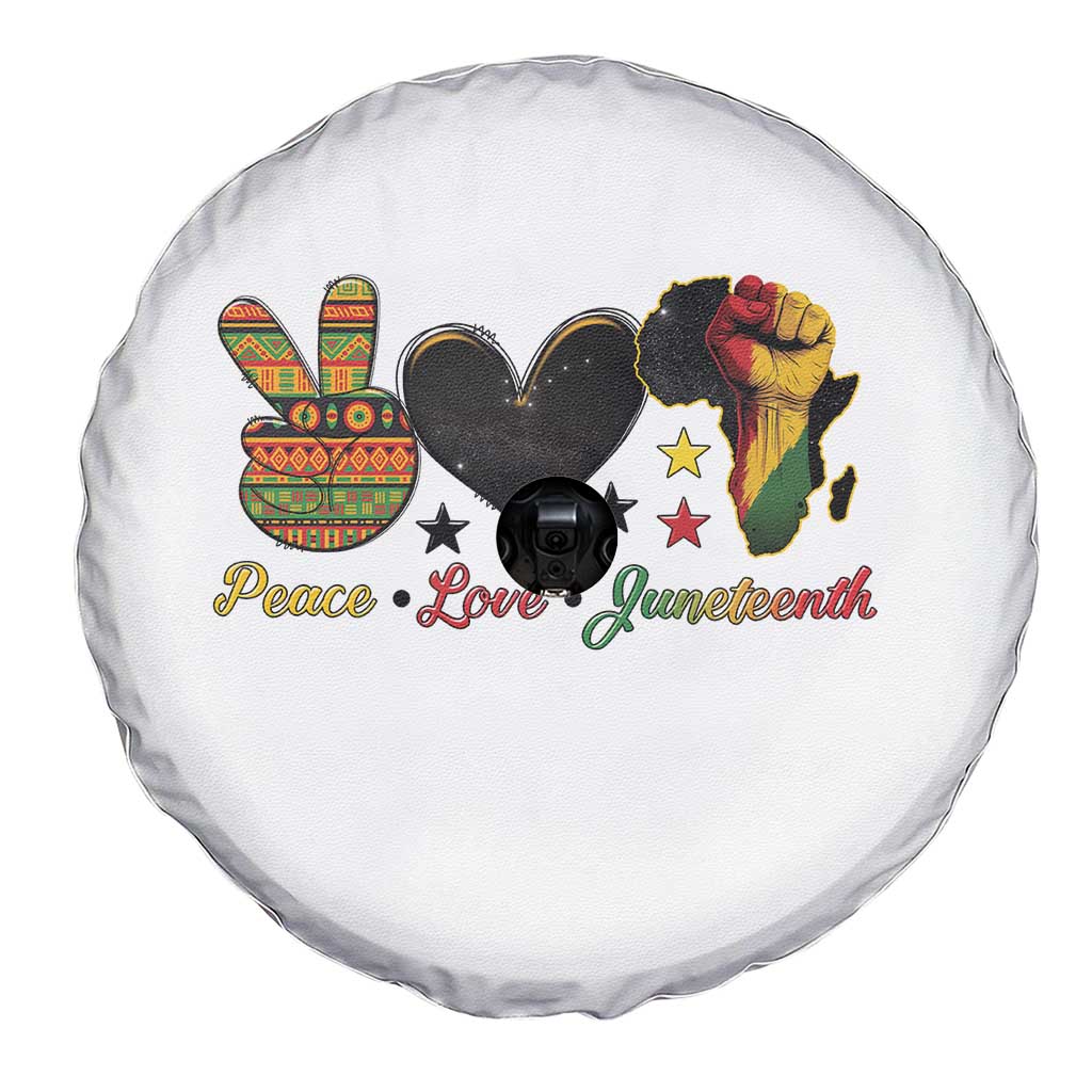 Peace Love Juneteenth Spare Tire Cover 1865 Heart Kente Peace Sign Africa Fist TS02 Print Your Wear