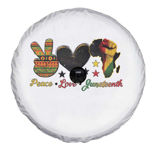 Peace Love Juneteenth Spare Tire Cover 1865 Heart Kente Peace Sign Africa Fist TS02 Print Your Wear