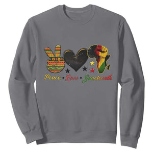 Peace Love Juneteenth Sweatshirt 1865 Heart Kente Peace Sign Africa Fist TS02 Charcoal Print Your Wear