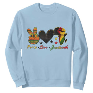 Peace Love Juneteenth Sweatshirt 1865 Heart Kente Peace Sign Africa Fist TS02 Light Blue Print Your Wear