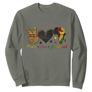 Peace Love Juneteenth Sweatshirt 1865 Heart Kente Peace Sign Africa Fist TS02 Military Green Print Your Wear