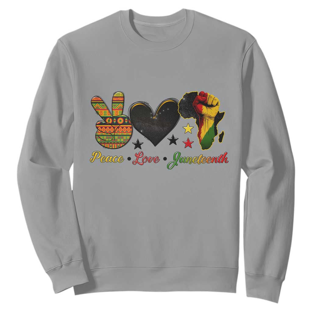 Peace Love Juneteenth Sweatshirt 1865 Heart Kente Peace Sign Africa Fist TS02 Sport Gray Print Your Wear