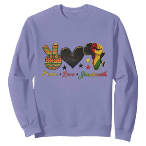 Peace Love Juneteenth Sweatshirt 1865 Heart Kente Peace Sign Africa Fist TS02 Violet Print Your Wear