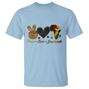 Peace Love Juneteenth T Shirt 1865 Heart Kente Peace Sign Africa Fist TS02 Light Blue Print Your Wear