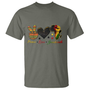 Peace Love Juneteenth T Shirt 1865 Heart Kente Peace Sign Africa Fist TS02 Military Green Print Your Wear