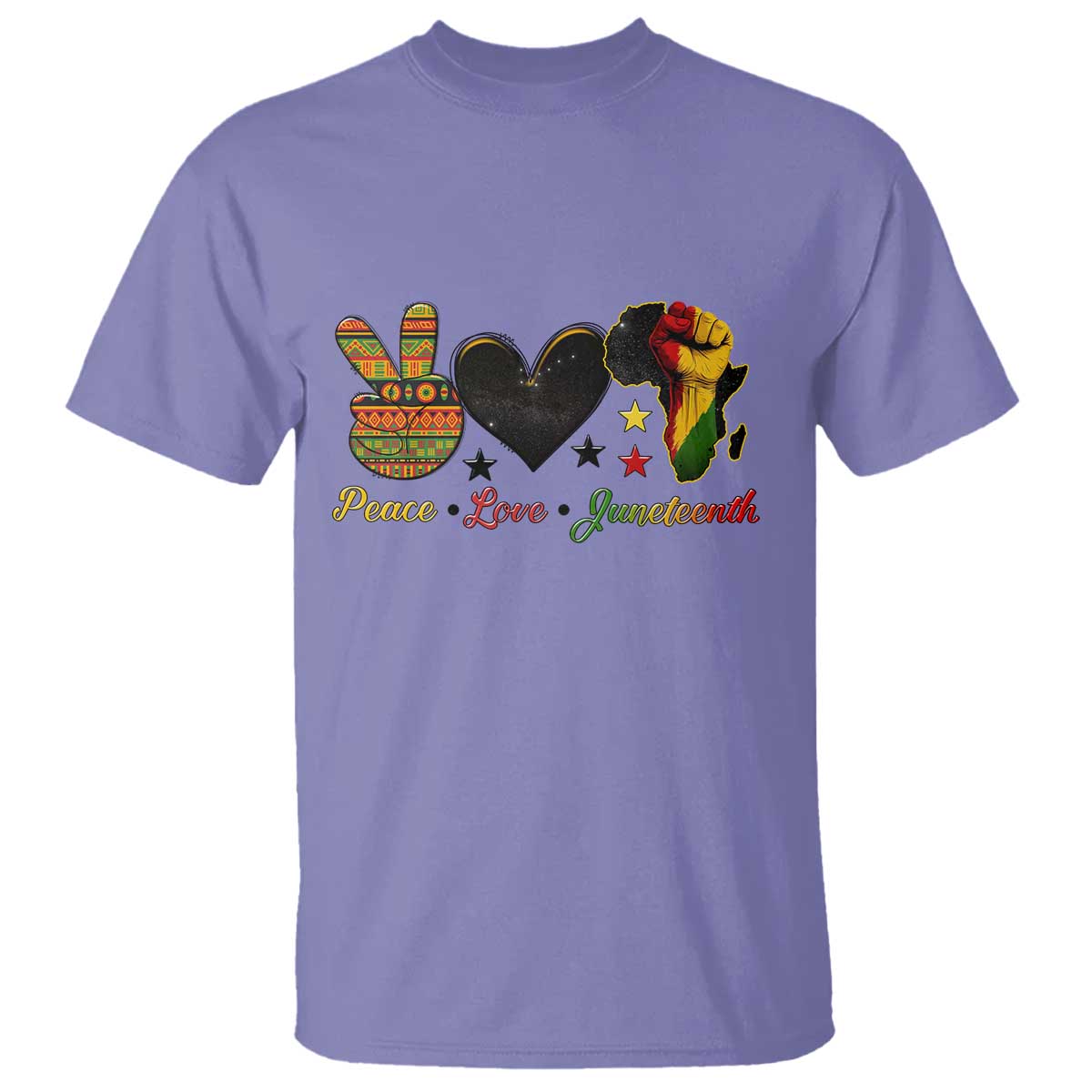 Peace Love Juneteenth T Shirt 1865 Heart Kente Peace Sign Africa Fist TS02 Violet Print Your Wear