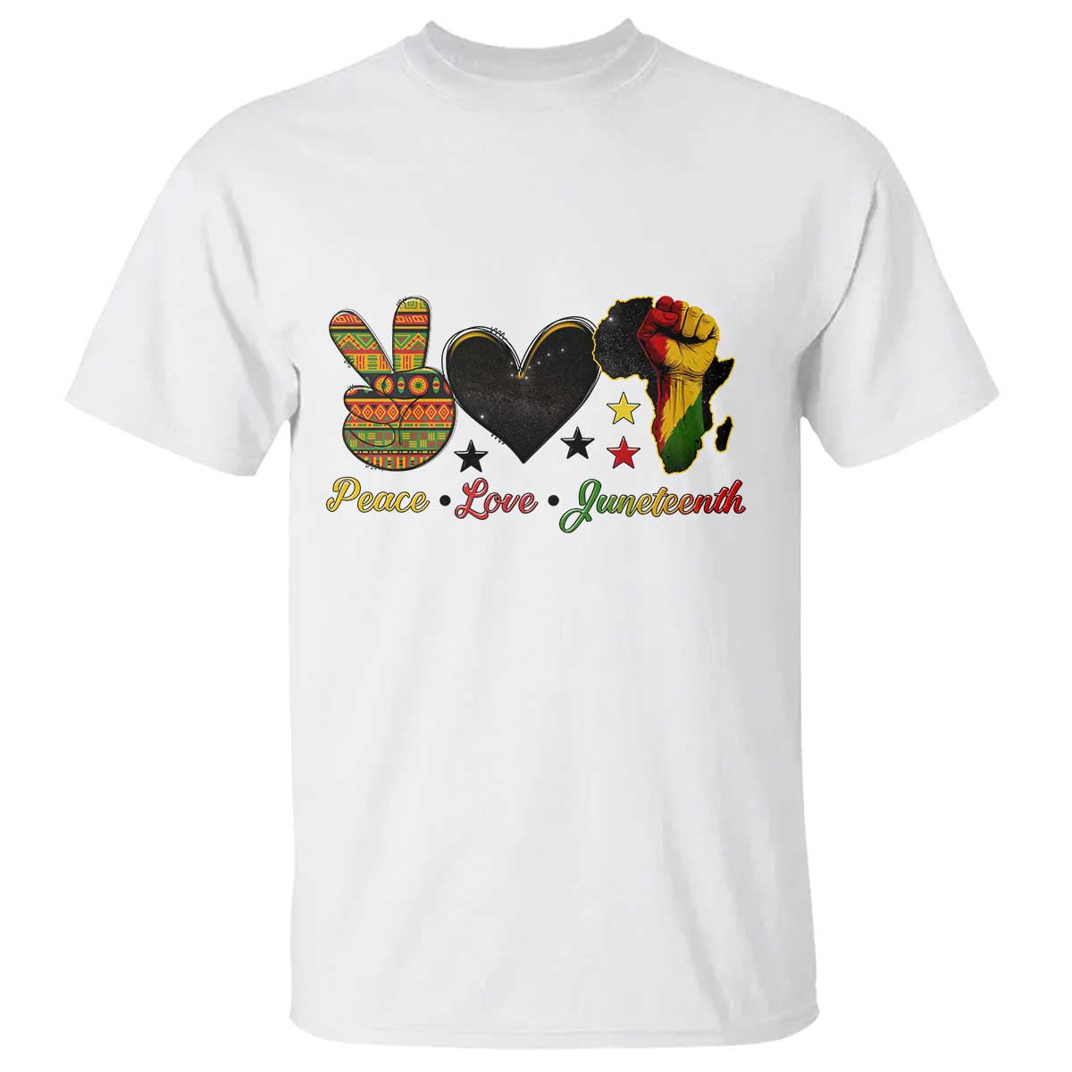 Peace Love Juneteenth T Shirt 1865 Heart Kente Peace Sign Africa Fist TS02 White Print Your Wear