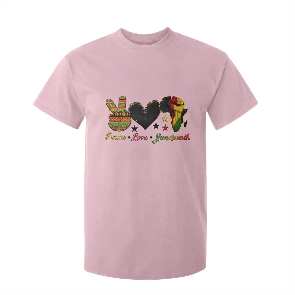 Peace Love Juneteenth T Shirt For Kid 1865 Heart Kente Peace Sign Africa Fist TS02 Light Pink Print Your Wear