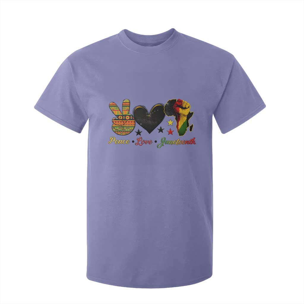 Peace Love Juneteenth T Shirt For Kid 1865 Heart Kente Peace Sign Africa Fist TS02 Violet Print Your Wear