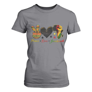 Peace Love Juneteenth T Shirt For Women 1865 Heart Kente Peace Sign Africa Fist TS02 Charcoal Print Your Wear