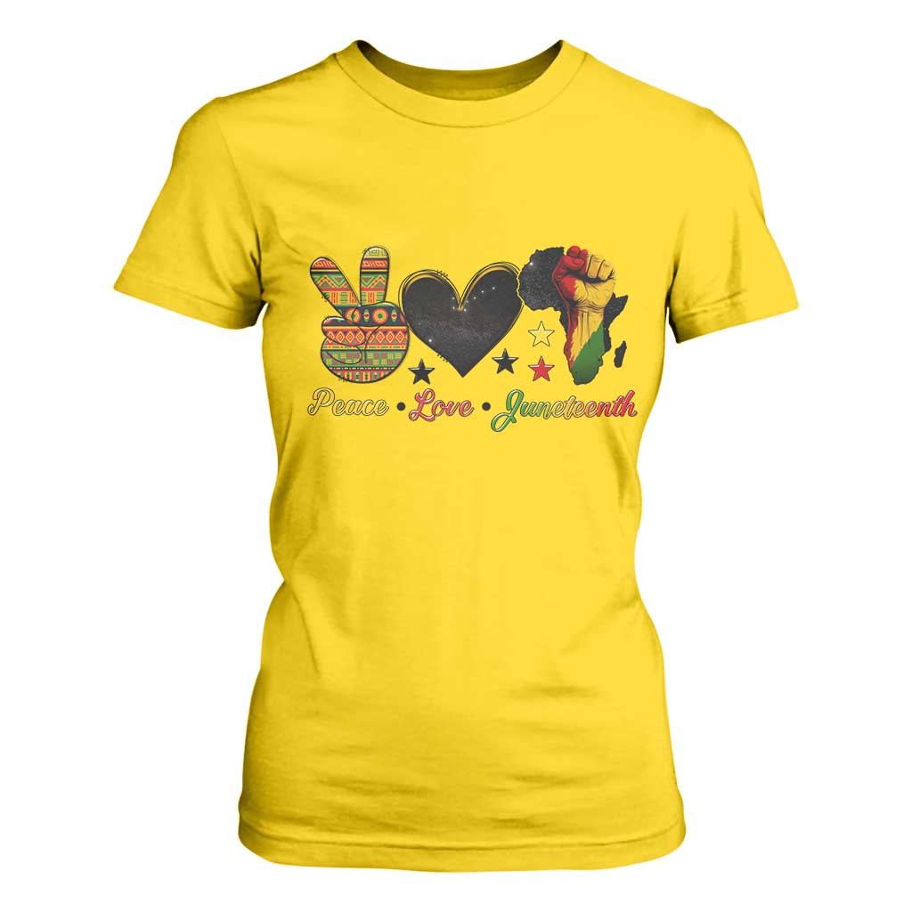 Peace Love Juneteenth T Shirt For Women 1865 Heart Kente Peace Sign Africa Fist TS02 Daisy Print Your Wear