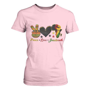 Peace Love Juneteenth T Shirt For Women 1865 Heart Kente Peace Sign Africa Fist TS02 Light Pink Print Your Wear