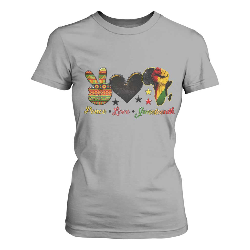 Peace Love Juneteenth T Shirt For Women 1865 Heart Kente Peace Sign Africa Fist TS02 Sport Gray Print Your Wear