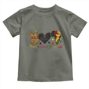 Peace Love Juneteenth Toddler T Shirt 1865 Heart Kente Peace Sign Africa Fist TS02 Military Green Print Your Wear