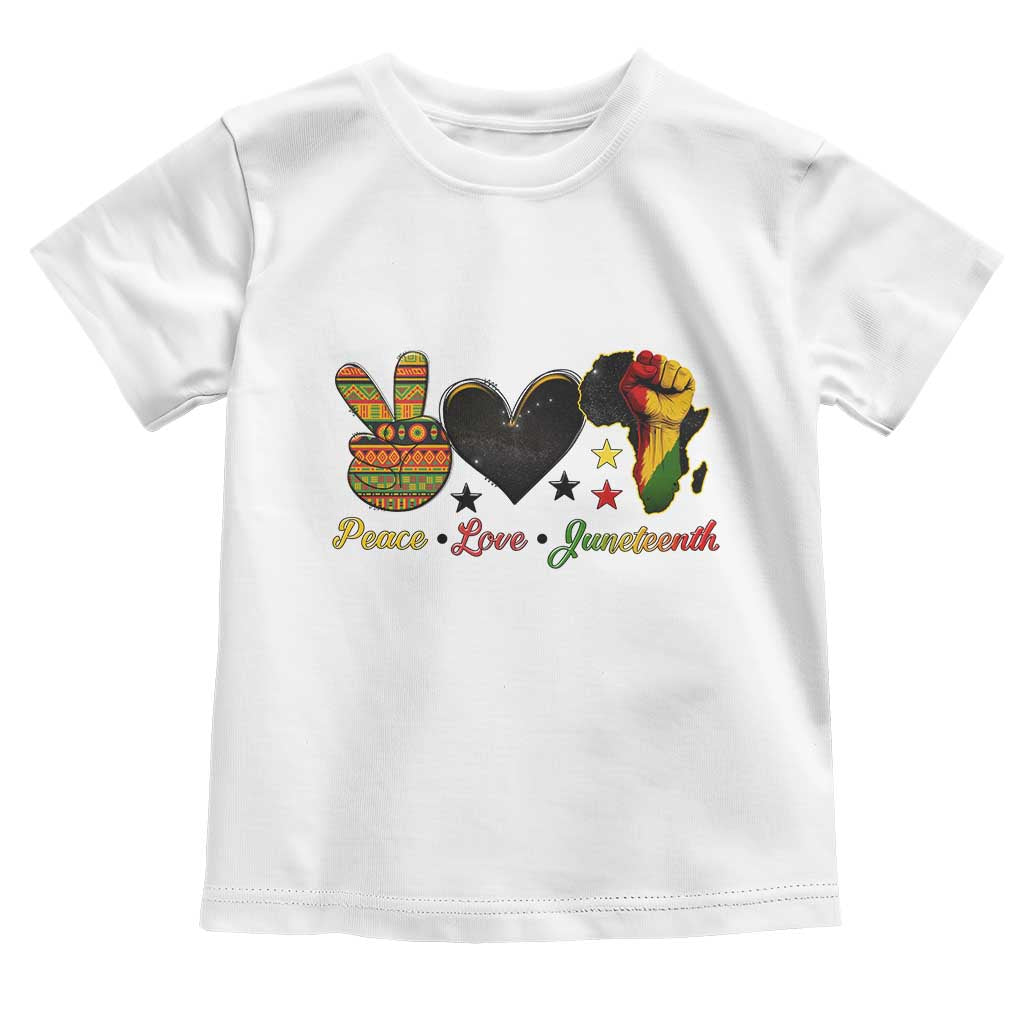 Peace Love Juneteenth Toddler T Shirt 1865 Heart Kente Peace Sign Africa Fist TS02 White Print Your Wear