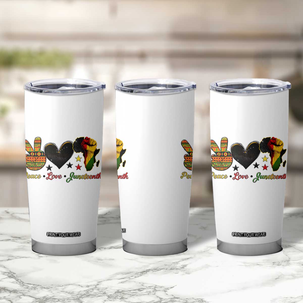 Peace Love Juneteenth Tumbler Cup 1865 Heart Kente Peace Sign Africa Fist TS02 Print Your Wear