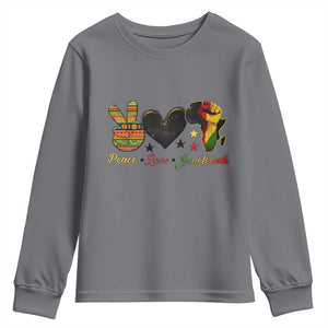 Peace Love Juneteenth Youth Sweatshirt 1865 Heart Kente Peace Sign Africa Fist TS02 Charcoal Print Your Wear