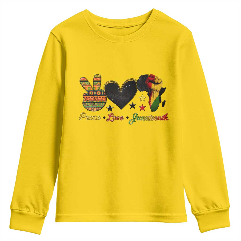 Peace Love Juneteenth Youth Sweatshirt 1865 Heart Kente Peace Sign Africa Fist TS02 Daisy Print Your Wear