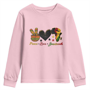 Peace Love Juneteenth Youth Sweatshirt 1865 Heart Kente Peace Sign Africa Fist TS02 Light Pink Print Your Wear