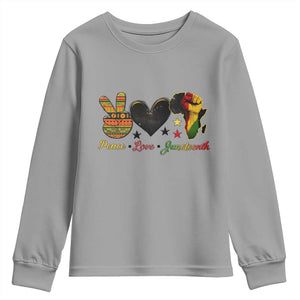 Peace Love Juneteenth Youth Sweatshirt 1865 Heart Kente Peace Sign Africa Fist TS02 Sport Gray Print Your Wear