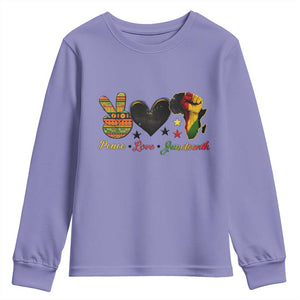 Peace Love Juneteenth Youth Sweatshirt 1865 Heart Kente Peace Sign Africa Fist TS02 Violet Print Your Wear
