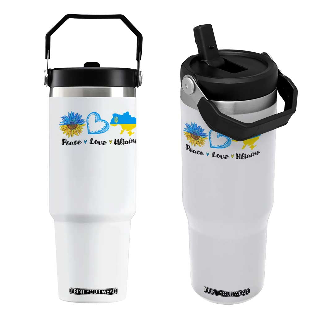 Peace Love Ukraine Sunflower Flag Flip Straw Tumbler TS10 One Size: 30 oz White Print Your Wear