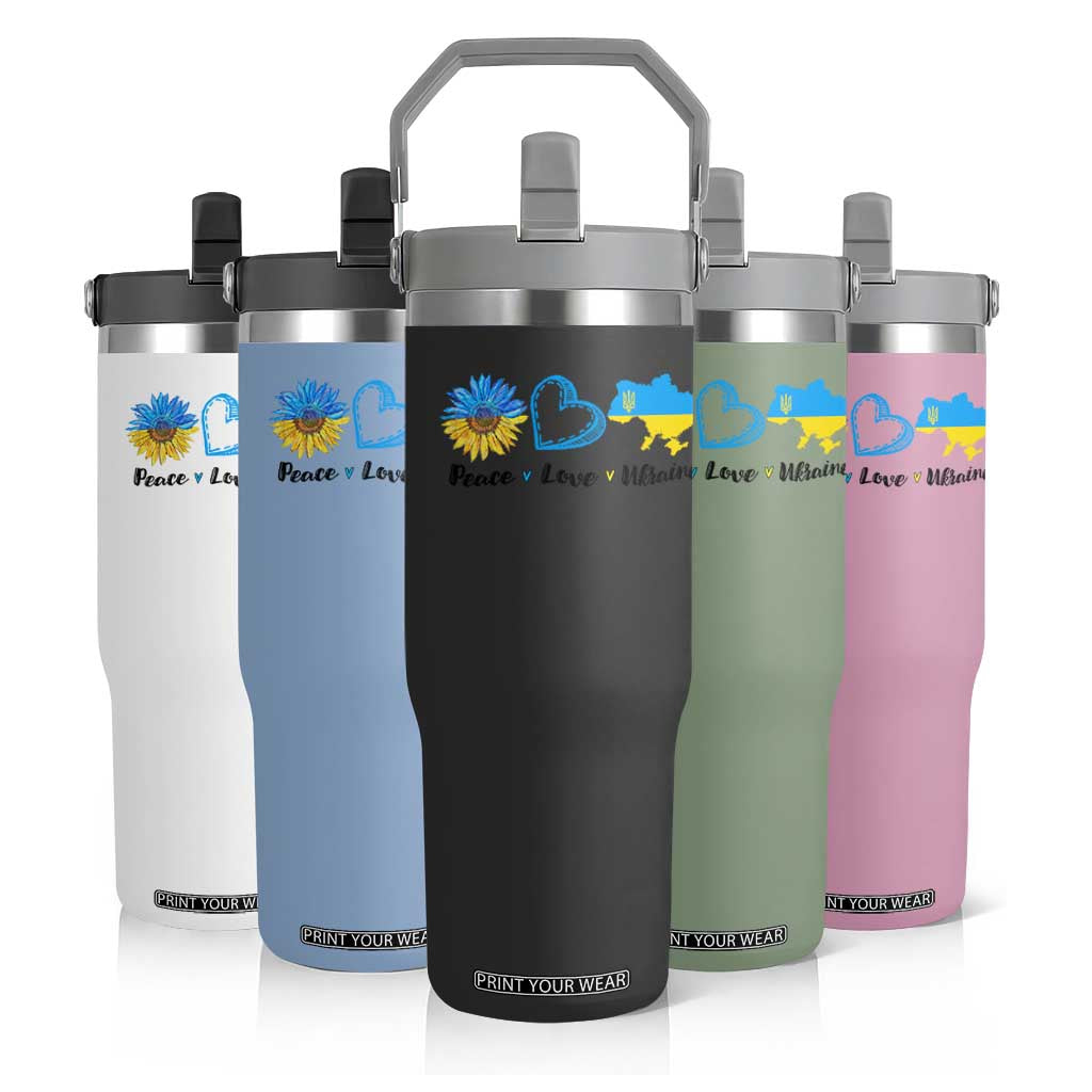 Peace Love Ukraine Sunflower Flag Flip Straw Tumbler TS10 Print Your Wear