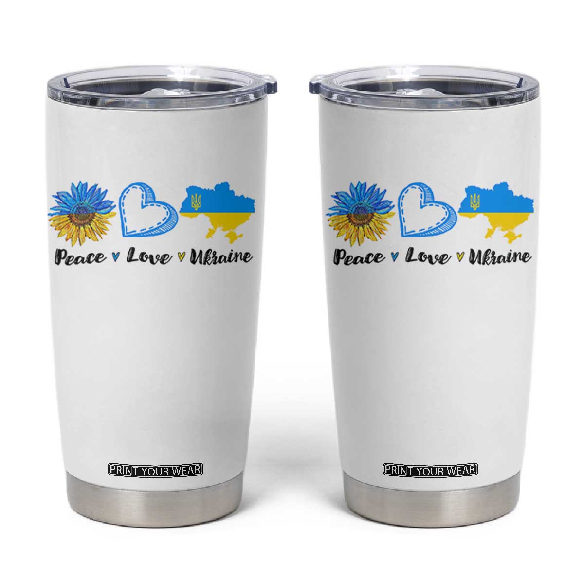 Peace Love Ukraine Sunflower Flag Tumbler Cup TS10 White Print Your Wear