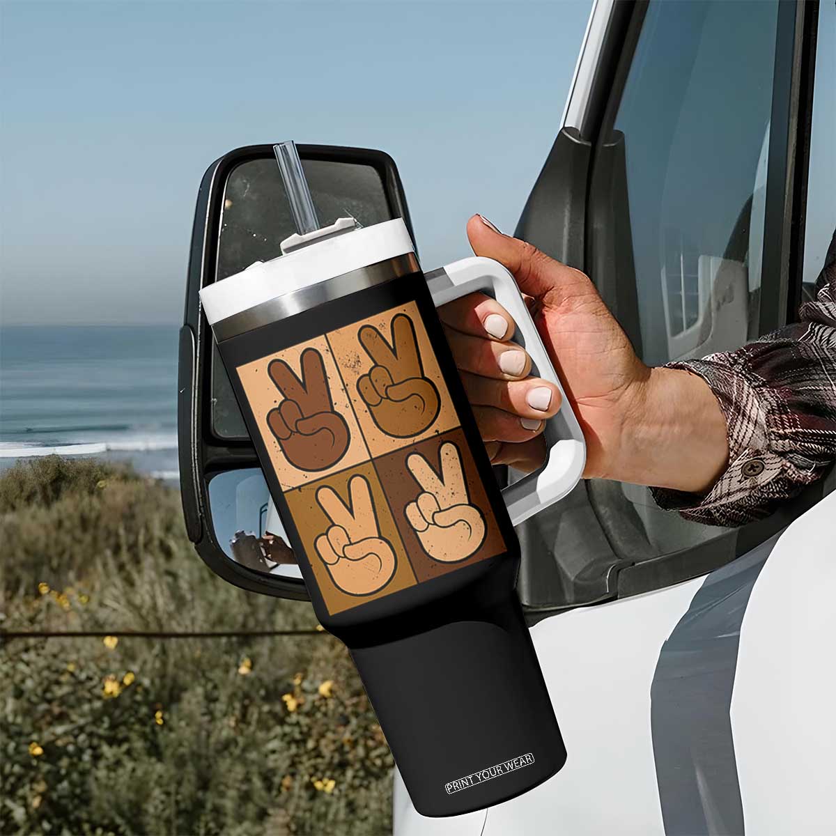 Peace Sign Equality for All Tumbler With Handle Peace Out V Fingers Hand Equal Rights TS10 Print Your Wear