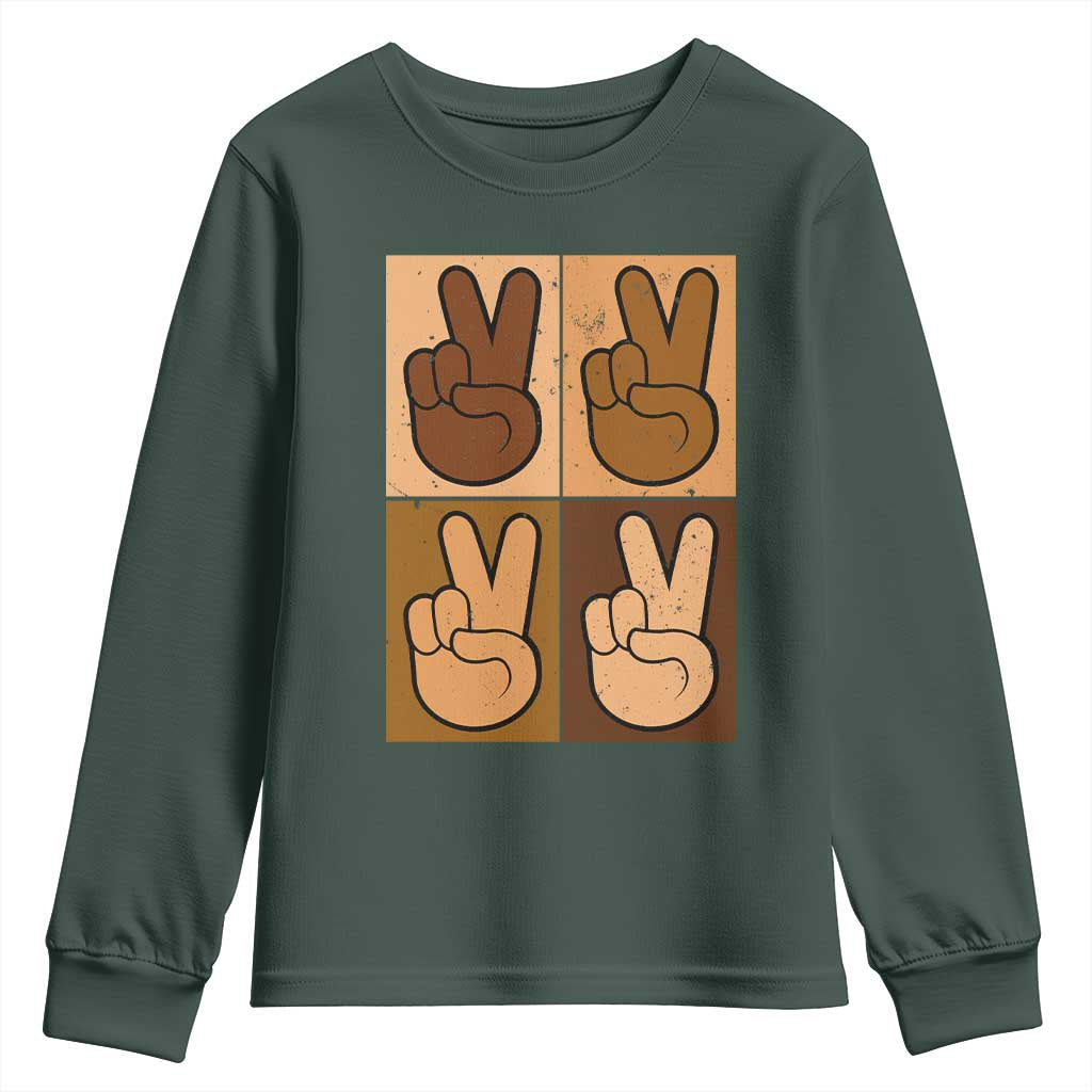 Peace Sign Equality for All Youth Sweatshirt Peace Out V Fingers Hand Equal Rights TS10 Dark Forest Green Print Your Wear