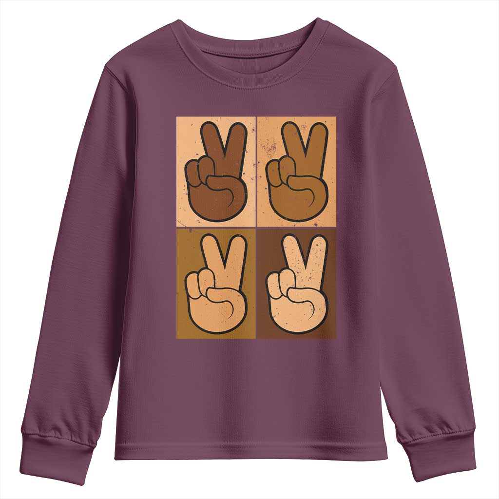 Peace Sign Equality for All Youth Sweatshirt Peace Out V Fingers Hand Equal Rights TS10 Maroon Print Your Wear