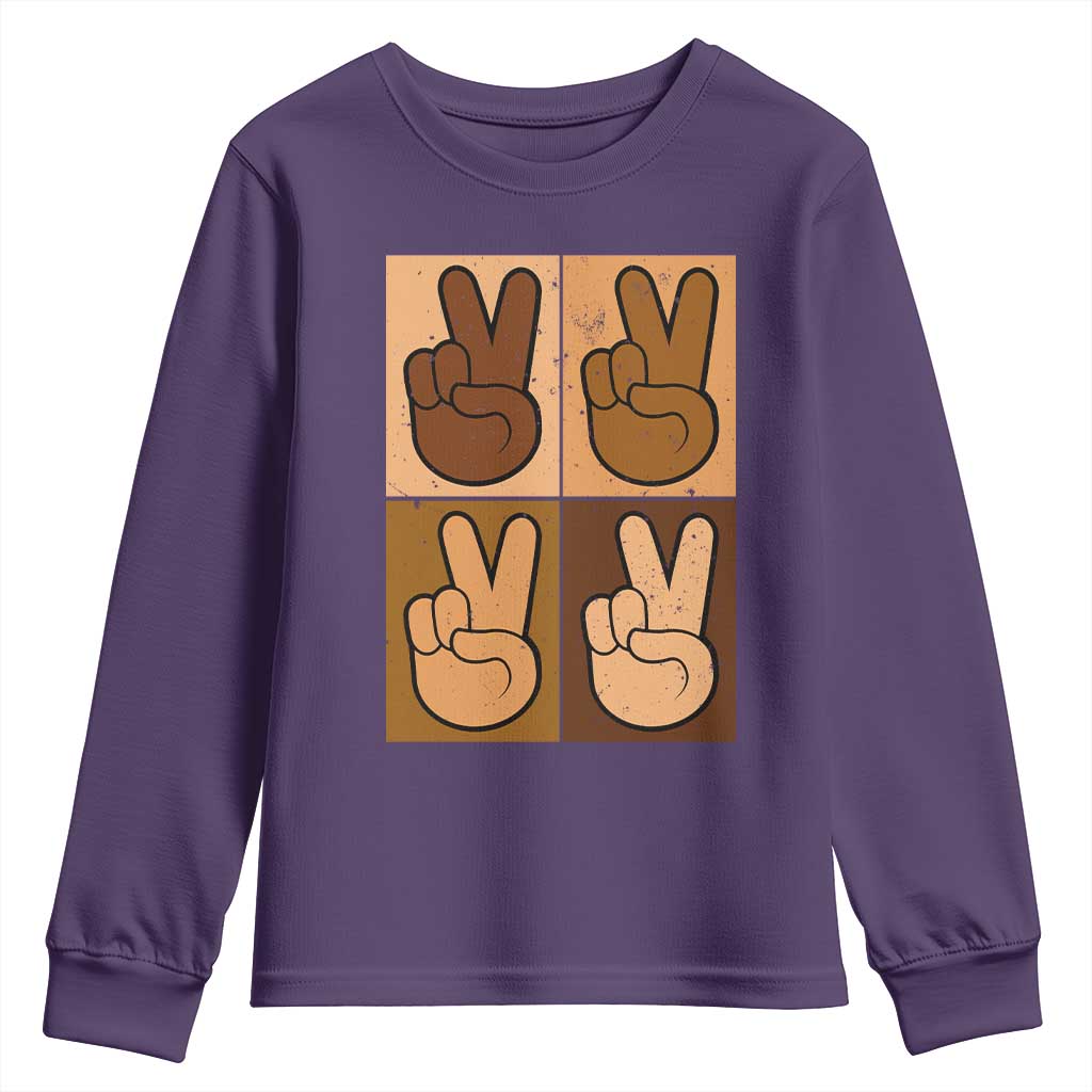 Peace Sign Equality for All Youth Sweatshirt Peace Out V Fingers Hand Equal Rights TS10 Purple Print Your Wear